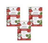 Pack Ahorro x 3 Jabón Artesano ANTIOXIDANTE con Granada y Geranio | Jabón Natural y Ecológico para Piel Mixta | Limpieza Facial y Corporal | Gel Sólido Aromático | 100 g