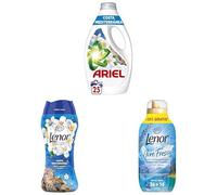 Pack Ariel & Lenor Brisa Marina y Frescor Alpino - Detergente Líquido (25 Lavados), Perlas de Perfume (22 Lavados) y Suavizante (50 Lavados), Edición Limitada Costa Mediterránea