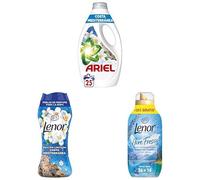 Pack Ariel & Lenor Brisa Marina y Frescor Alpino - Detergente Líquido (25 Lavados), Perlas de Perfume (22 Lavados) y Suavizante (50 Lavados), Edición Limitada Costa Mediterránea