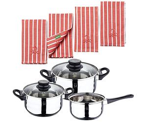 PACK BATERÍA DE COCINA 5 PIEZAS + SET 4PC PAÑOS DE COCINA