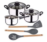 San Ignacio Batería de Cocina 5 Piezas Acero Inoxidable con Set 3 Utensilios de Silicona Y Madera