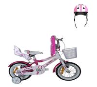 Pack Bicicleta 12" Diana con Ruedines + Casco Infantil, Rosa y Blanco | Bicicleta de 12 pulgadas con ruedines para 3 a 5 años y casco infantil ajustable de 48 a 53 cm.