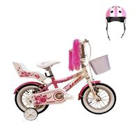 Pack Bicicleta 12" Diana con Ruedines + Casco Infantil, Rosa y Blanco | Bicicleta de 12 pulgadas con ruedines para 3 a 5 años y casco infantil ajustable de 48 a 53 cm.