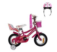 Pack Bicicleta 12 Pulgadas Lydia con Ruedines + Casco Infantil, Rosa | Bicicleta de 12 pulgadas con ruedines para 3 a 5 años y casco infantil ajustable de 48 a 53 cm.