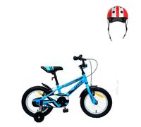 Pack Bicicleta 14 Pulgadas XS14 con Ruedines + Casco Infantil, Azul | Bicicleta de 14 pulgadas con ruedines para 4 a 6 años y casco infantil ajustable de 48 a 54 cm.
