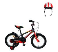 Pack Bicicleta 16" Casper con Ruedines + Casco Infantil, Gris y Rojo | Bicicleta de 16 pulgadas con ruedines para 5 a 7 años y casco infantil ajustable de 48 a 54 cm.