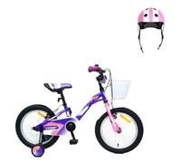 Pack Bicicleta 16 Pulgadas Alice con Ruedines + Casco Infantil, Violeta | Bicicleta de 16 pulgadas con ruedines para 5 a 7 años y casco infantil ajustable de 48 a 53 cm.