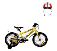 Pack Bicicleta de Aluminio 16" con Ruedines + Casco Infantil, Amarillo | Bicicleta de 16 pulgadas con ruedines para 5 a 7 años y casco infantil ajustable de 48 a 54 cm.
