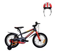 Pack Bicicleta de Aluminio 16" con Ruedines + Casco Infantil, Gris y Rojo | Bicicleta de 16 pulgadas con ruedines para 5 a 7 años y casco infantil ajustable de 48 a 54 cm.