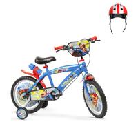 Pack Bicicleta Toimsa 16 Pulgadas Superman con Ruedines + Casco Infantil | Bicicleta infantil de 16 pulgadas con ruedines y portabidón con bidón, más casco infantil ajustable. Para 5 a 8 años.