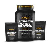 Pack BigMan Ultimate Whey Protein 1 kg + Creatina 180 gr | Proteína de suero de leche en polvo, Desarrollo de Masa Muscular y Recuperación, Fuerza, Resistencia. (1 kg, Chocolate Blanco)