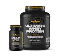 Pack BigMan Ultimate Whey Protein 2 kg + MULTI VITS Perlas 30 caps | Aumenta el crecimiento muscular | Entrenamientos intensos | Máxima asimilación (2 KILOS, Fresa Platano)