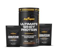Pack BigMan Ultimate Whey Protein 420 gr + Creatina 180 gr | Proteína de suero de leche en polvo, Desarrollo de Masa Muscular y Recuperación, Fuerza, Resistencia. (420 gr, Fresa)