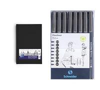 Pack bocetos: Cuaderno bocetos Oxford (A5, tapa dura, 96 páginas, 100gr) + Estuche Fineliner Scheider (8 uds)