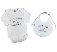PACK Body + Babero bebé frase : " Felicidades, Vais a ser Abuelos " Talla 1 MES REGALO ABUELOS SORPRESA ABUELO ABUELA BODI BEBE (ABUELOS TALLA 1 ME)