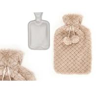 Pack Bolsa de Agua 1,8L con Suave Funda Terciopelo - Perfecta para Invierno y Verano, Disponible en Gris, Verde y Beige. En verano congela el agua y en invierno indtoduce agua caliente. (Beige)