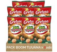 Pack BoomTijuana Snack de Maíz Sabor Barbacoa Picante - Pack de 8 Bolsas de 85g - Aperitivo Horneado Crujiente - Sabor Intenso y Ahumado