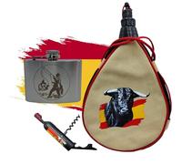 Pack Bota De Vino 1,5 L Taurina + Petaca con Grabado Pesca de 118 ml Jabalí De Acero Inoxidable Y Sacacorchos Con Imán | Regalo Para Caza Y Campo (Pesca)