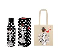 Pack Botella Térmica + Bolsa Tote Cádiz - Botella María Blanco Fondo Negro + Bolsa María Blanco - Diseño illustrArte