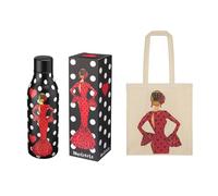 Pack Botella Térmica + Bolsa Tote Cádiz - Botella María Rojo + Bolsa María Rojo - Diseño illustrArte