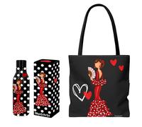 Pack Botella Térmica Flamenca Pepa + Bolso Tote Málaga - Liso - Diseño illustrArte - Reutilizable - Idea de Regalo Original