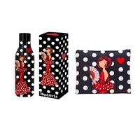Pack Botella térmica Pepa Lunares + Neceser Granada Pepa Lunares - Diseño flamenco illustrArte - 500 ml - Ideal para regalo