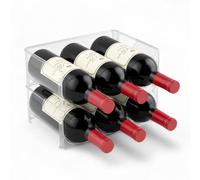 Pack Botellero apilable para Cocina, frigorífico, Bar y Bodega Botella de Agua, Vino Champán, Transparente, Universal, Plástico Pet (2 Peldaños Triples 6 Botellas)