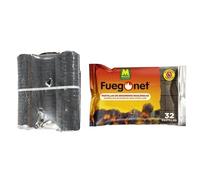 Pack Briquetas de encina 5 Troncos (6.5kg Aprox.) + Pastillas de Encendido ecológicas 32 uds. Ideal para chimeneas y Estufas. 100% Natural.