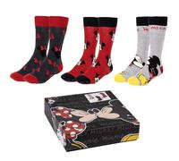 Pack Calcetines de Minnie Mouse - Colores Gris, Rojo, Negro y Amarillo - 3 Pares - Talla 35 a 41 - Calcetines Largos Fabricados con Algodón, Poliamida y Elastano - Producto Original Diseñado en España