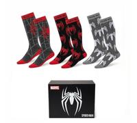 Pack Calcetines Largos Spider-Man Marvel Unisex - Pack 3 Pares Calcetines Niño y Adulto, Algodón 65% Suaves y Elásticos, Diseño Negro/Gris/Rojo, Licencia Oficial, Uso Diario
