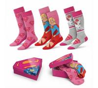 Pack Calcetines Superman Supergirl Unisex - Pack 3 Pares Calcetines DC Licencia Oficial, Algodón Elástico 65% con Poliéster, Diseño Rosa y Gris, Talla Única para Uso Diario y Regalo