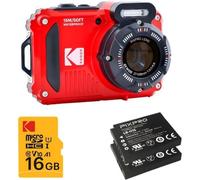 KODAK Pixpro Pack WPZ2 + 2 baterías + 1 Tarjeta SD - Compact 16M Pixels, Impermeable a 15 m, antigolpes, Video 720p, Pantalla LCD 2,7 - Batería de Li-Ion - Rojo, Cámara + SD + 2 baterías