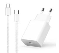 Pack Cargador USB-C 25W Power Delivery + Cable USB-C 1 m 60 W Nylon Trenzado Blanco, Carga rápida Segura, Bloque de Corriente Delgado Compatible con iPhone Samsung Android