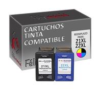 Pack Cartuchos Tinta Compatible para HP 21 XL / 22 XL Negro y Tricolor T75 T76