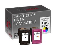 Pack Cartuchos Tinta Compatible para HP 338 XL / 343 XL/Negro y Tricolor 18/17ml T87 T90
