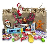 Pack Chocolates y Chuches Navidad - 5 x Bolsas de Lino con KinderBueno, Kinder Navidad Happy Hippo y + 15 Chocolates y Chuches de Navidad para Niños - Perfecto para Regalar en Navidad y Reyes Magos
