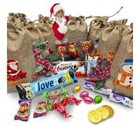 Pack Chocolates y Chuches Navidad - 8 x Bolsas de Lino con Kinder Bueno, Kinder Navidad Happy Hippo y + 15 Chocolates y Chuches de Navidad para Niños - Perfecto para Regalar en estos Reyes Magos