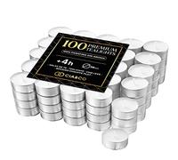 Pack Cia&Co 100 Velas de te 4 Horas. Velas Blancas Redondas sin Aroma y 100% Parafina. Diámetro 38 mm, Ideal Hostelería Sin Olor