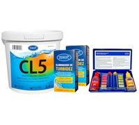 Pack Cloro 5 Acciones 2,4kg + Floculante Cartuchos 2u + Test Kit