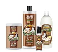 Pack Coco & Argan: Champú 1000ml + Mascarilla Capilar 1000ml + Serum 100ml + Gel de Baño Coco 750ml - Hidratación y reparación para cabellos y dañados