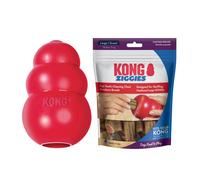 Pack combinado de juguete KONG Classic y golosinas Ziggies: juguete masticable duradero para perros, con golosinas Ziggies con sabor a pollo, acc