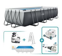 Pack comfort piscina desmontable rectangular 5,5 con depuradora, limpiafondos automático y accesorios de limpieza