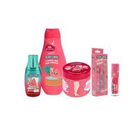 Pack Completo de Belleza The Fruit Company con Aroma a Sandía: Champú Hidratante, Labial Suavizante, Colonia Refrescante y Exfoliante Natural - Regalo con el Dulce Encanto de la Sandía
