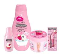 Pack Completo de Belleza The Fruit Company con Fresa y Nata: Champú Hidratante,Brillo Labial, Colonia Refrescante y Exfoliante Natural - Regalo con el Dulce Encanto de la Fresa y Nata.