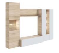 Pack completo muebles salón con led color canadian y blanco moderno (mueble + mesa de centro + mesa comedor) 185 cm