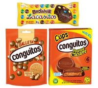 Pack Conguitos galleta leche doyp 120g,Lacasitos brownie 50g,Conguitos cups leche pack 3x34g