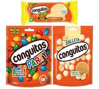 Pack Conguitos party doypack 168g,galleta blanco doyp 120g, cups blanco 34g