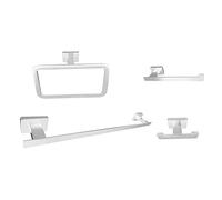 Pack Conjunto de 4 Accesorios de baño con Acabado Blanco Mate. Toallero de Anilla, toallero de Barra, Percha y portarrollos