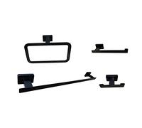 Pack Conjunto de 4 Accesorios de baño con Acabado Negro Mate. Toallero de Anilla, toallero de Barra, Percha y portarrollos