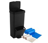 Pack Cubo de basura o reciclaje 70L en NEGRO, VERTICAL, 2 Compartimentos, Papelera residuos, 76 cm, INCLUYE bolsas de basura adaptadas 30+10L